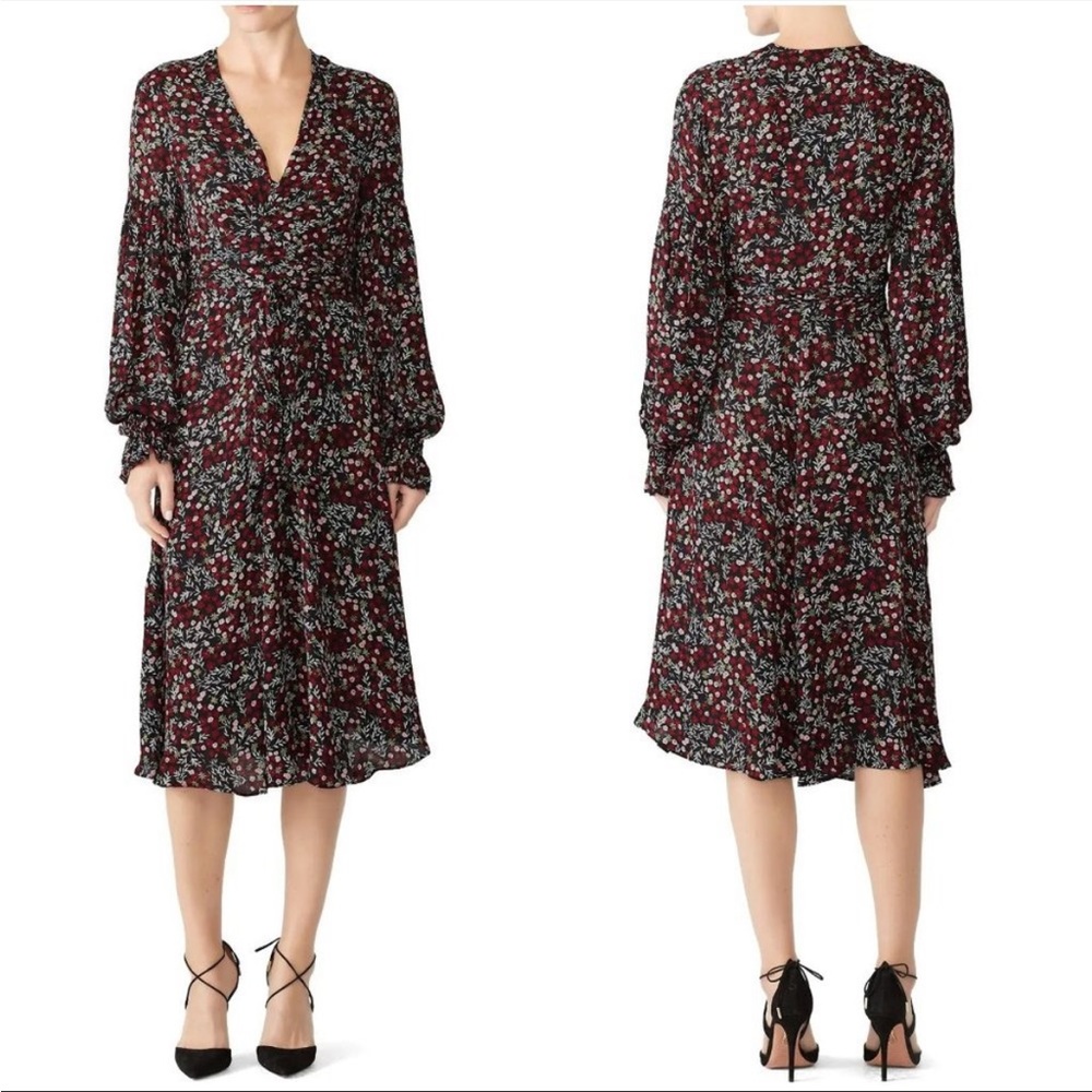 Nicholas Black Red Mini Daisy Wrap Midi Dress